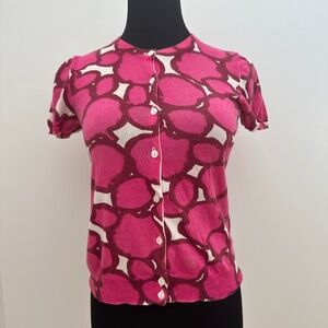 VINTAGE J CREW HAND PAINTED COTTON PINK/COCOA cropped SWEATER XS